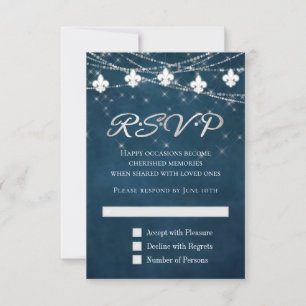 Fleur de Lis Navy Blue Lights Rustic Boho Chic RSVP Card