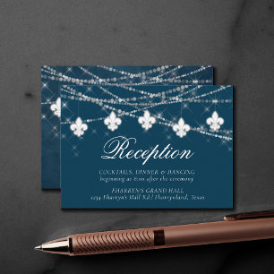 Fleur de Lis Navy Blue Lights   Rustic Reception Enclosure Card