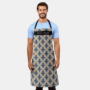 Fleur de Lis, Navy Blue on Beige, Royal, Your Name Apron