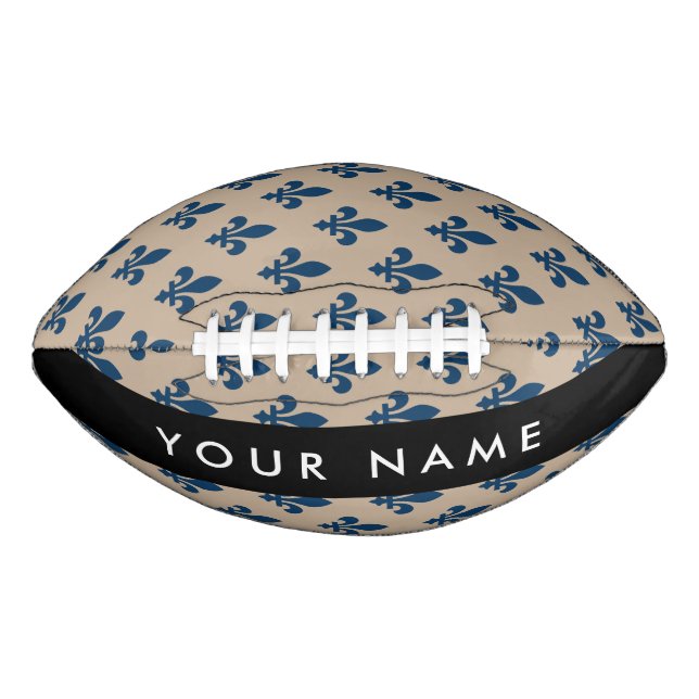 Fleur de Lis, Navy Blue on Beige, Royal, Your Name Football (Front)
