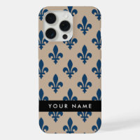 Fleur de Lis, Navy Blue on Beige, Royal, Your Name