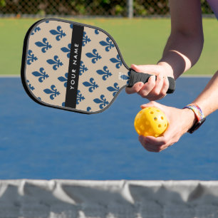 Fleur de Lis, Navy Blue on Beige, Royal, Your Name Pickleball Paddle