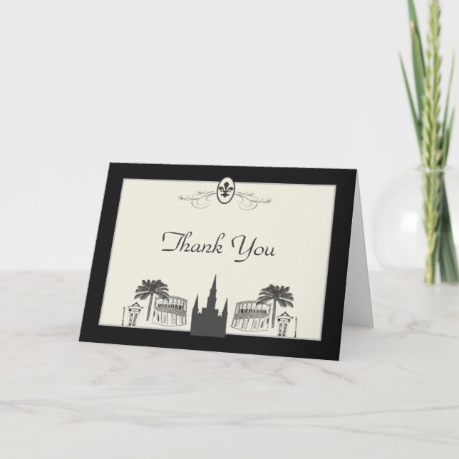 Fleur de Lis New Orleans Scene Thank You Card (Front)