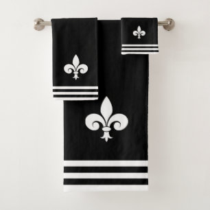 Fleur-de-Lis on Black and White Bath Towel Set