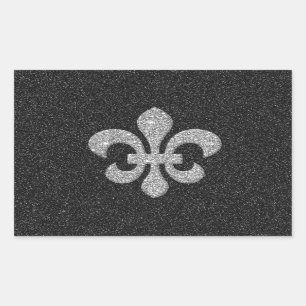 fleur-de-lis on black white glittery effect rectangular sticker