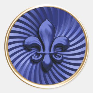 Fleur de Lis on Blue Background Classic Round Stic Classic Round Sticker