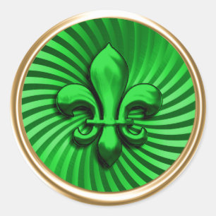 Fleur de Lis on Green Background Classic Round Sticker