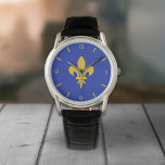 Fleur de Lis on Royal Blue Watch<br><div class="desc">An elegant man need an elegant watch! This one will be perfect with its royal blue background and its gold coloured fleur de lis!</div>