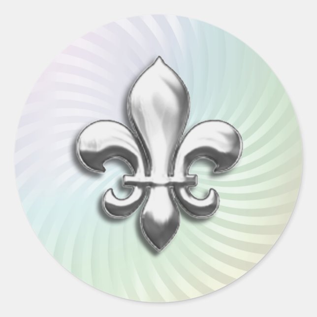 Fleur de Lis on Silver Background Classic Round Sticker (Front)