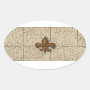 Fleur de Lis on Stone Oval Sticker