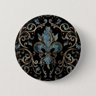 Fleur-de-lis ornament Abalone Shell and Gold 6 Cm Round Badge