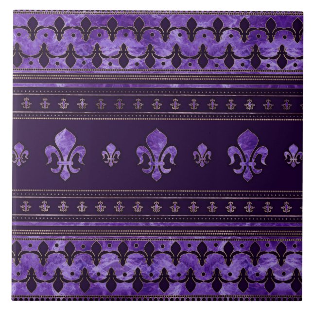 Fleur-de-lis ornament Amethyst purple Tile (Front)