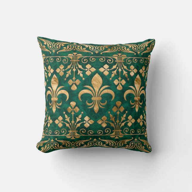 Fleur-de-lis ornament Emerald Green Cushion (Front)