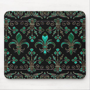 Fleur-de-lis ornament Malachite Green Mouse Pad