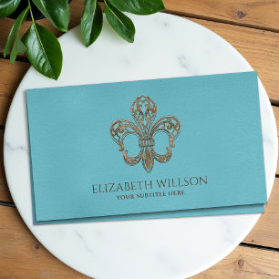 Fleur-de-lis Ornament Vintage Gold and blue Business Card
