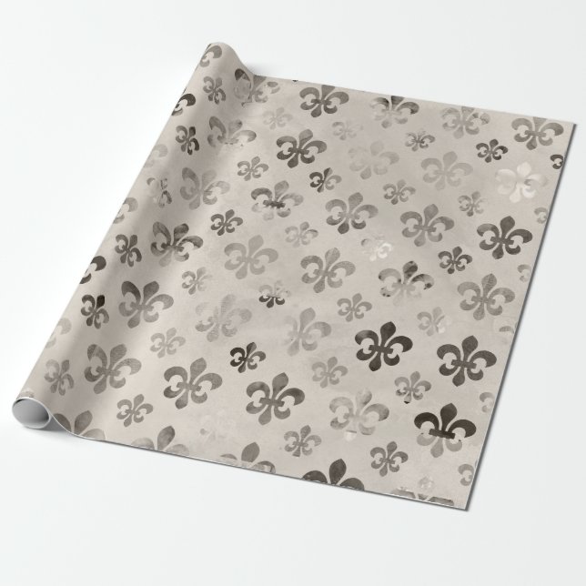 Fleur De Lis Pattern Distressed Decoupage Wrapping Paper (Unrolled)