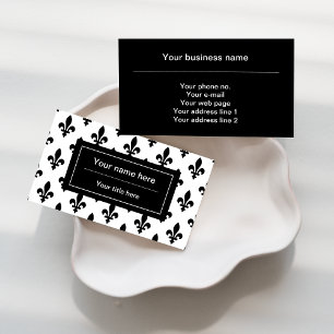 Fleur de Lis Pattern, French, Royal, Black Business Card