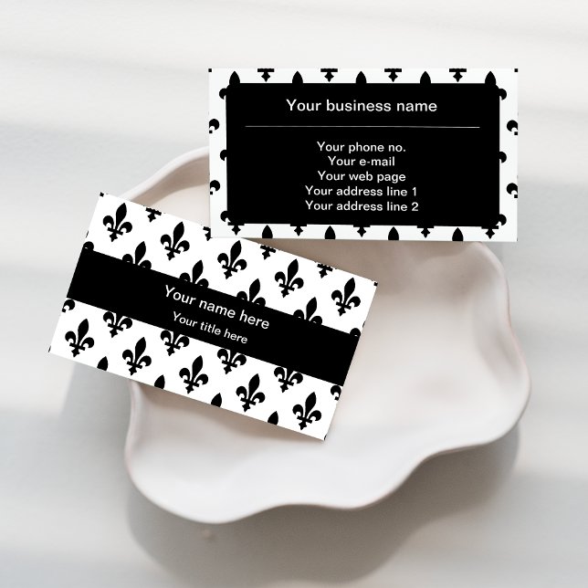 Fleur de Lis Pattern, French, Royal, Black Business Card (Creator Uploaded)