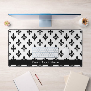 Fleur de Lis Pattern, French, Royal, Black Desk Mat