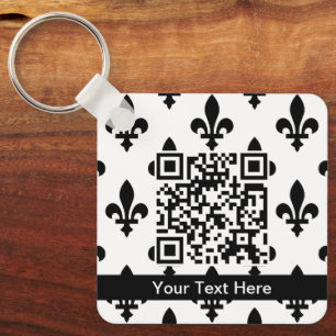 Fleur de Lis Pattern, French, Royal, Black Key Ring
