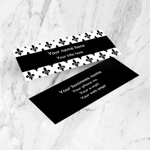 Fleur de Lis Pattern, French, Royal, Black Mini Business Card