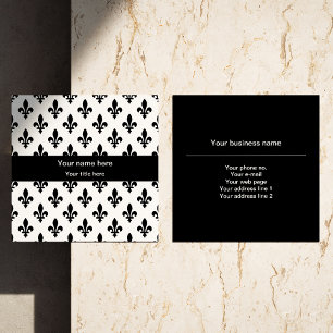 Fleur de Lis Pattern, French, Royal, Black Square Business Card