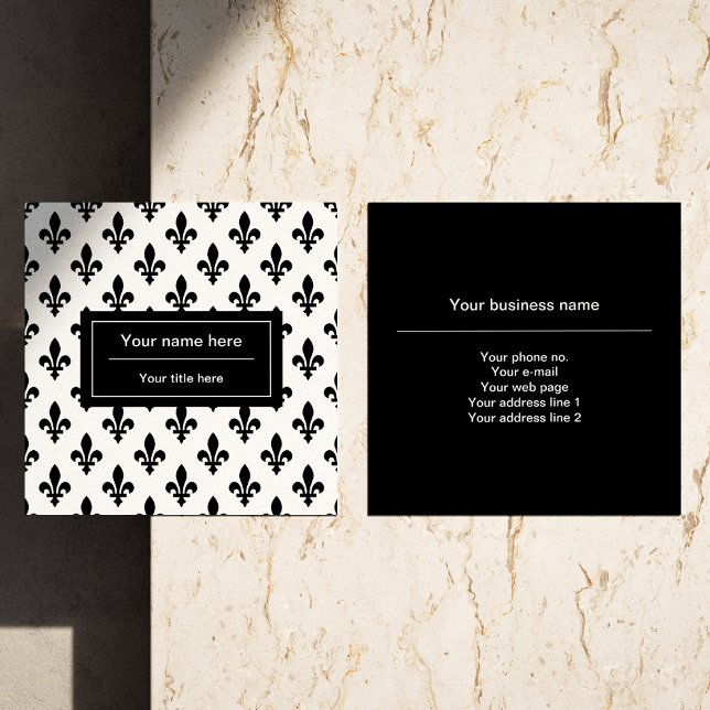 Fleur de Lis Pattern, French, Royal, Black Square Business Card (Creator Uploaded)