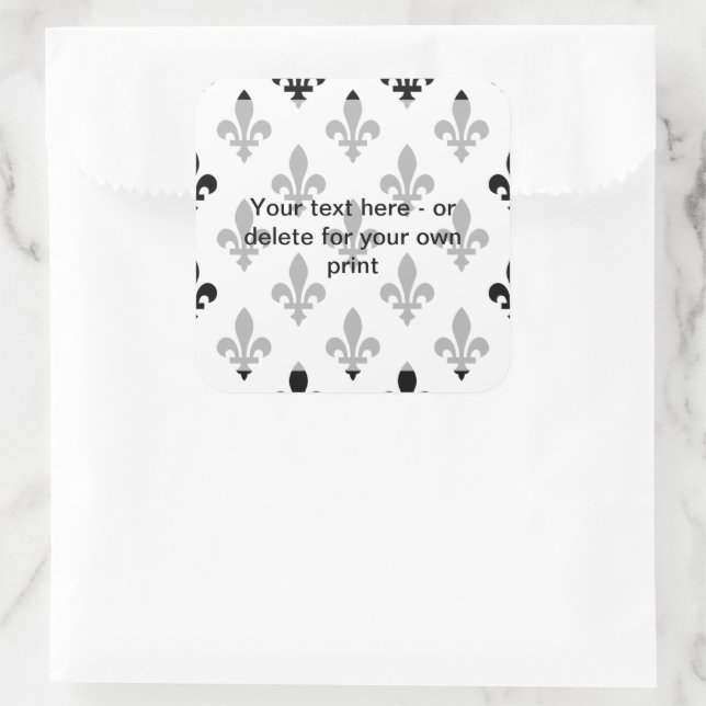 Fleur de Lis Pattern, French, Royal, Black Square Sticker (Bag)