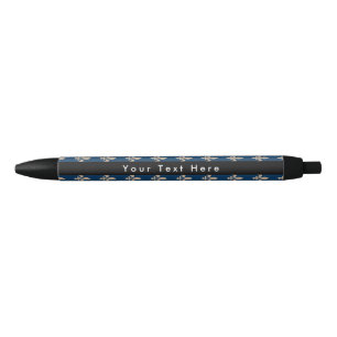 Fleur de Lis Pattern, French, Royal, Cream, Blue Black Ink Pen