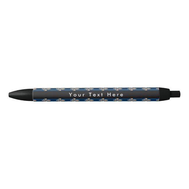 Fleur de Lis Pattern, French, Royal, Cream, Blue Black Ink Pen (Front)