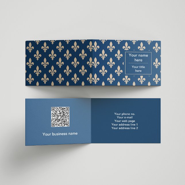 Fleur de Lis Pattern, French, Royal, Cream, Blue Business Card (Creator Uploaded)