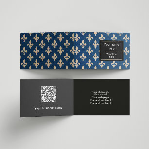 Fleur de Lis Pattern, French, Royal, Cream, Blue Business Card