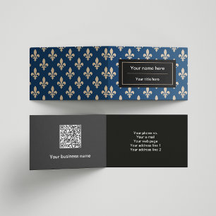 Fleur de Lis Pattern, French, Royal, Cream, Blue Business Card
