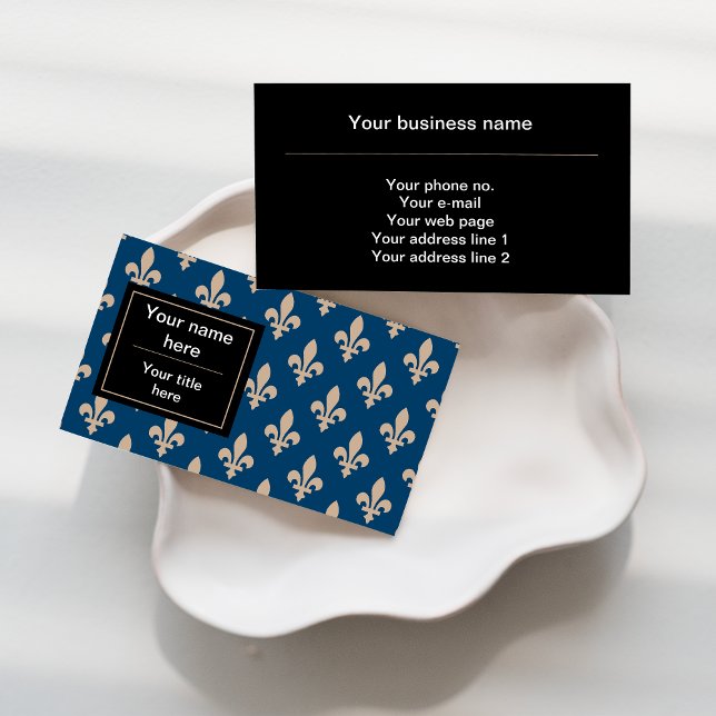 Fleur de Lis Pattern, French, Royal, Cream, Blue Business Card (Creator Uploaded)