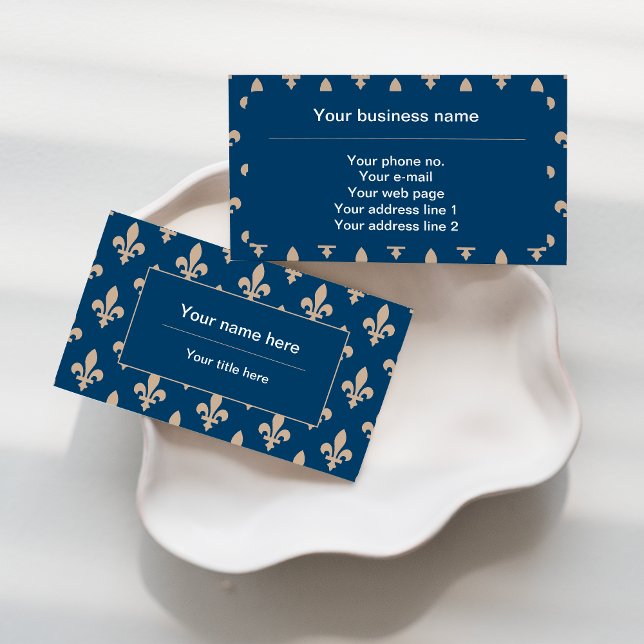Fleur de Lis Pattern, French, Royal, Cream, Blue Business Card (Creator Uploaded)
