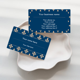 Fleur de Lis Pattern, French, Royal, Cream, Blue Business Card