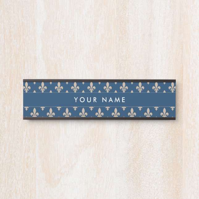 Fleur de Lis Pattern, French, Royal, Cream, Blue Door Sign (Front)
