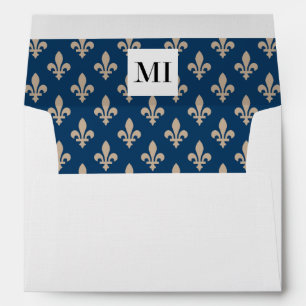 Fleur de Lis Pattern, French, Royal, Cream, Blue Envelope