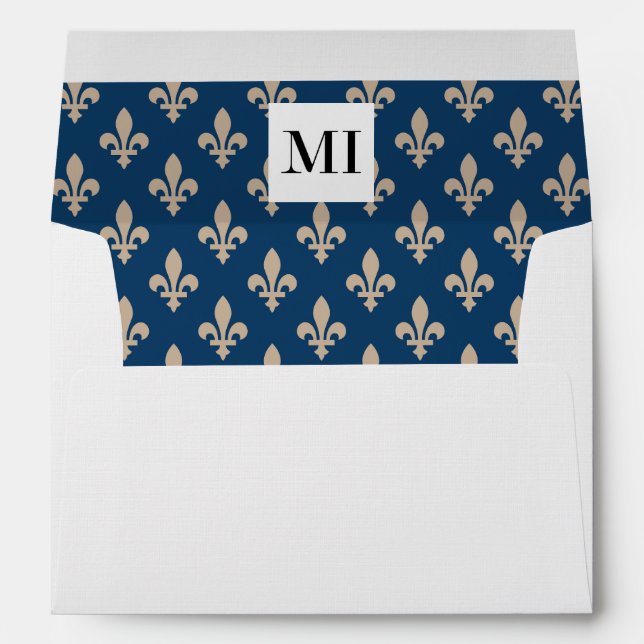 Fleur de Lis Pattern, French, Royal, Cream, Blue Envelope (Back (Bottom))