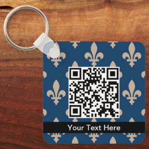 Fleur de Lis Pattern, French, Royal, Cream, Blue Key Ring