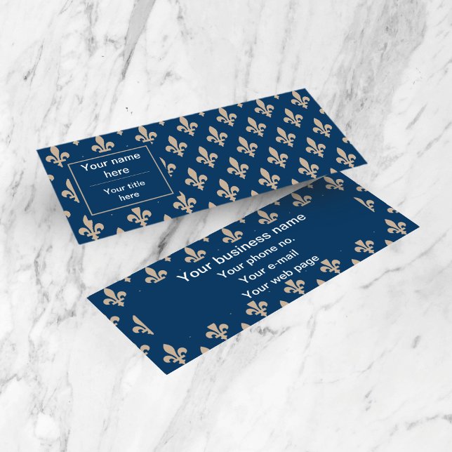 Fleur de Lis Pattern, French, Royal, Cream, Blue Mini Business Card (Creator Uploaded)