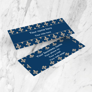 Fleur de Lis Pattern, French, Royal, Cream, Blue Mini Business Card