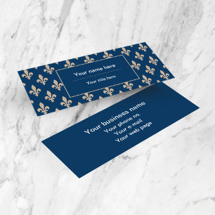 Fleur de Lis Pattern, French, Royal, Cream, Blue Mini Business Card