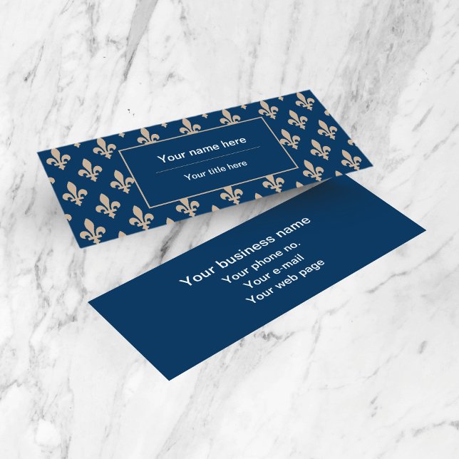 Fleur de Lis Pattern, French, Royal, Cream, Blue Mini Business Card (Creator Uploaded)