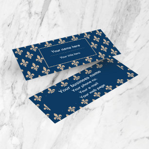 Fleur de Lis Pattern, French, Royal, Cream, Blue Mini Business Card