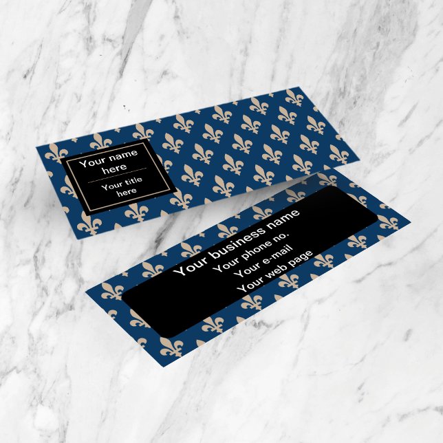 Fleur de Lis Pattern, French, Royal, Cream, Blue Mini Business Card (Creator Uploaded)