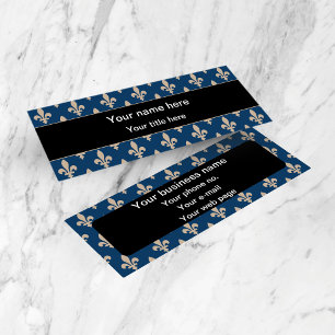 Fleur de Lis Pattern, French, Royal, Cream, Blue Mini Business Card