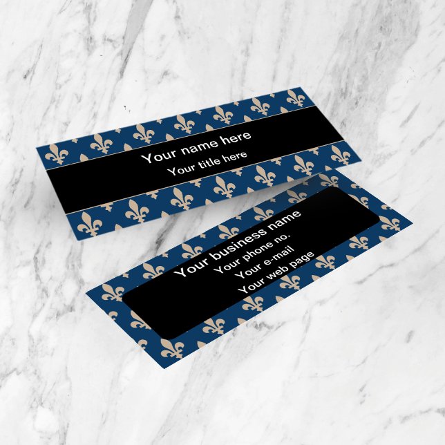 Fleur de Lis Pattern, French, Royal, Cream, Blue Mini Business Card (Creator Uploaded)