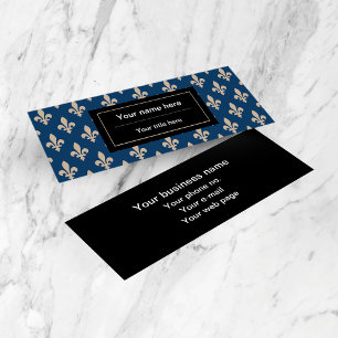 Fleur de Lis Pattern, French, Royal, Cream, Blue Mini Business Card