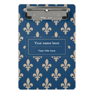 Fleur de Lis Pattern, French, Royal, Cream, Blue Mini Clipboard